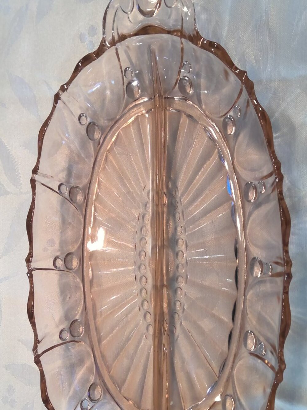 Pink depression glass divided dish